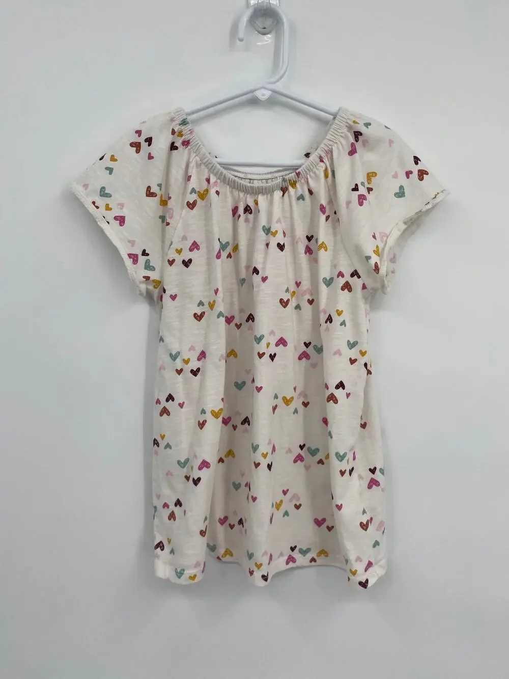 Cat & Jack Cream Heart Print Shirt Tunic Loose Cap Sleeve M 7/8 Girls